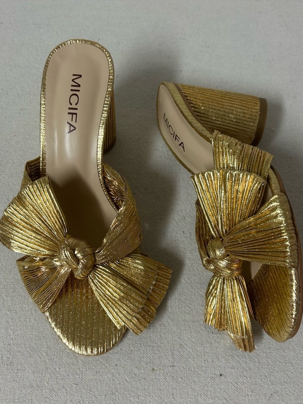 MICIFA Heeled Sandals Women's 6 (EU 36) Gold Bow Knot Open Toe High Block Heel